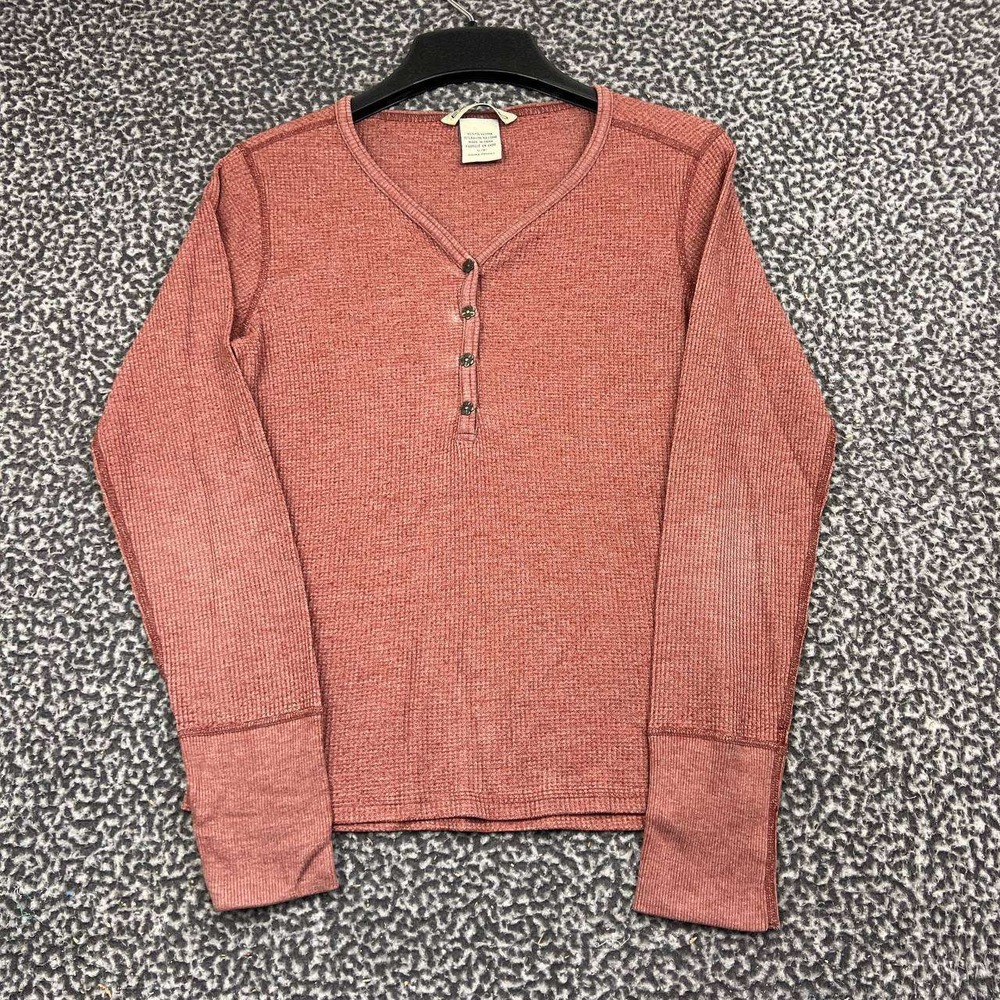 ExOfficio Shirt Women Small Pink Waffle Knit Henley Long Sleeve S